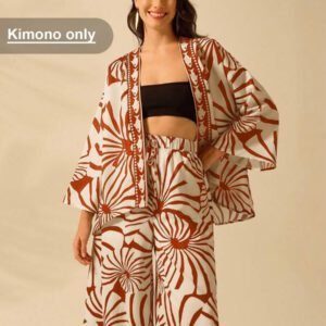 CAJUNI Kimono court couvrant à manches lanternes, imprimé bohème, casual d'été et vacances, style tropical de plage