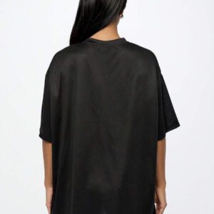 SUMWON WOMEN T-shirt oversize avec appliqué en dentelle, détails en maille, style de jersey universitaire, coupe ample, graphique numérique, style décontracté d'été