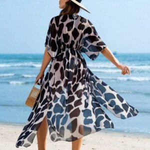 Swim Lushoire 2025 Kimono longue pour couvrir avec taille à cordon et imprimé de points, cache-maillot de plage pour vacances d'été