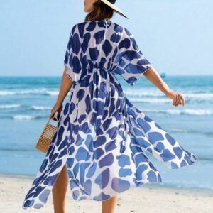 Swim Lushoire 2025 Kimono longue pour couvrir avec taille à cordon et imprimé de points, cache-maillot de plage pour vacances d'été