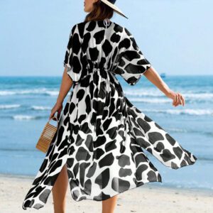 Swim Lushoire 2025 Kimono longue pour couvrir avec taille à cordon et imprimé de points, cache-maillot de plage pour vacances d'été