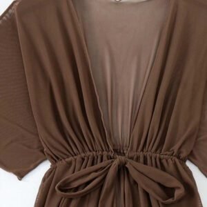 Swim Lushoire 2025 Kimono longue pour couvrir avec taille à cordon et imprimé de points, cache-maillot de plage pour vacances d'été