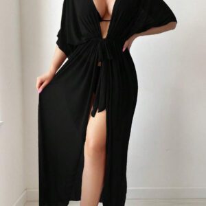 Swim Lushoire 2025 Kimono longue pour couvrir avec taille à cordon et imprimé de points, cache-maillot de plage pour vacances d'été