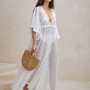 SHEIN Swim Top brodé de vacances avec bords ornés de dentelle et cordon de serrage pour l'été
