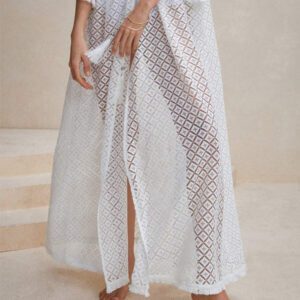 SHEIN Swim Top brodé de vacances avec bords ornés de dentelle et cordon de serrage pour l'été