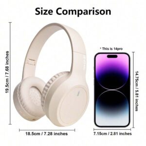 Casque sans fil antibruit, sur-oreille, design rétractable et pliable, convient pour smartphone, cadeau pour le Nouvel An et la Saint-Valentin, USB-C, stéréo Hi-Fi avec basses, appels mains libres clairs