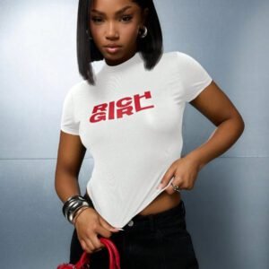 SUMWON WOMEN T-shirt court à manches courtes avec slogan "Rich Girl", ajusté, pour l'été, le festival et la mode de rue
