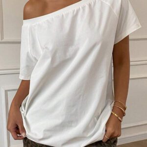 Livesso Top asymétrique pour femme avec design sans bretelles, T-shirt à manches courtes