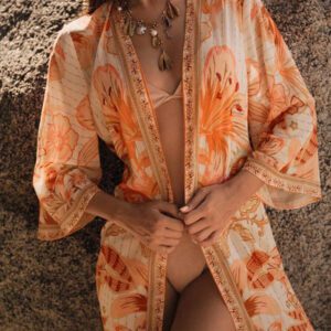 Anewsta Couvre-maillot de bain à imprimé graphique pour femme, kimono