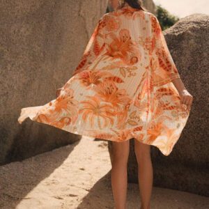 Anewsta Couvre-maillot de bain à imprimé graphique pour femme, kimono