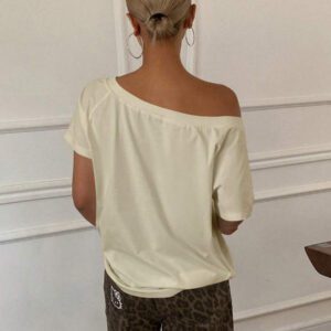 Livesso Top asymétrique pour femme avec design sans bretelles, T-shirt à manches courtes