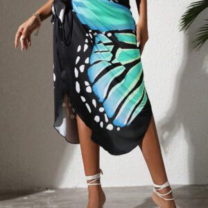 SHEIN Swim Cache-maillot à imprimé papillon croisé