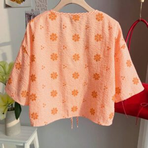 Comfortcana Nouvelle chemise à manches courtes pour femmes, à motif à carreaux rouges, broderie florale et nœud papillon tressé. Convient pour les vacances d'été