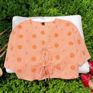 Comfortcana Nouvelle chemise à manches courtes pour femmes, à motif à carreaux rouges, broderie florale et nœud papillon tressé. Convient pour les vacances d'été