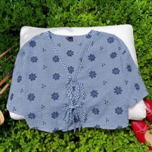 Comfortcana Nouvelle chemise à manches courtes pour femmes, à motif à carreaux rouges, broderie florale et nœud papillon tressé. Convient pour les vacances d'été