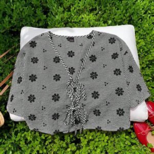 Comfortcana Nouvelle chemise à manches courtes pour femmes, à motif à carreaux rouges, broderie florale et nœud papillon tressé. Convient pour les vacances d'été
