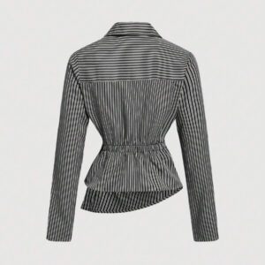 SHEIN MOD Femmes Bleu et Blanc Rayé Col Rabattu Manches Longues Pliantes Affaires, Décontracté Affaires, Années 90, Vêtements d'Automne, Vêtements, Décontracté Affaires, Retour à l'École, Chemisiers Femmes, Hauts de Sortie, Chemise à Manches Longues, Chemisiers Femmes de Travail