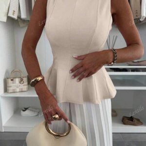 1 pièce Top casual à volants en tricot de couleur unie, Été