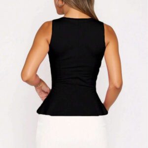 1 pièce Top casual à volants en tricot de couleur unie, Été