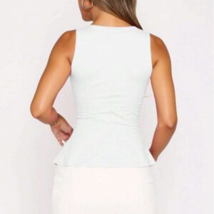 1 pièce Top casual à volants en tricot de couleur unie, Été