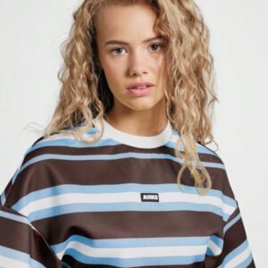 AiiRZ T-shirt court à encolure ronde avec épaulettes tombantes et rayures oversize