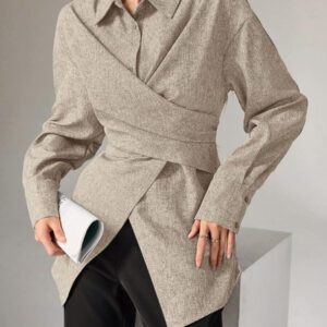 Heiryn Chemise simple décontractée à manches longues et boutonnée devant, pour un port quotidien