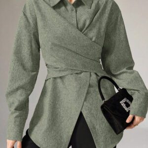 Heiryn Chemise simple décontractée à manches longues et boutonnée devant, pour un port quotidien