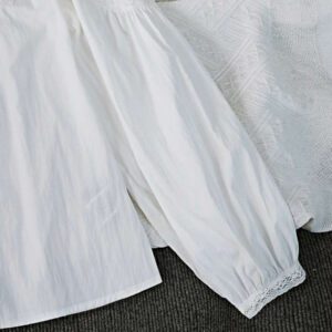 Blouse blanche à manches longues avec bordure en dentelle pour femmes, tenue de vacances élégante et décontractée