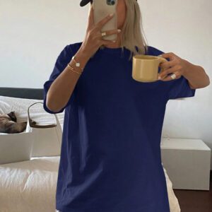 Livesso T-shirt femme à col rond, ample et à manches courtes, de couleur unie. Top d'été pour la plage