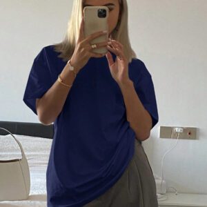 Livesso T-shirt femme à col rond, ample et à manches courtes, de couleur unie. Top d'été pour la plage