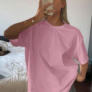 Livesso T-shirt femme à col rond, ample et à manches courtes, de couleur unie. Top d'été pour la plage