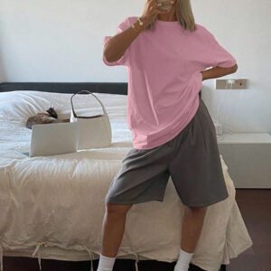 Livesso T-shirt femme à col rond, ample et à manches courtes, de couleur unie. Top d'été pour la plage