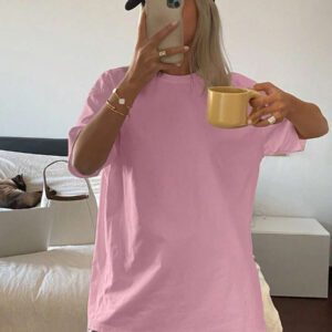 Livesso T-shirt femme à col rond, ample et à manches courtes, de couleur unie. Top d'été pour la plage
