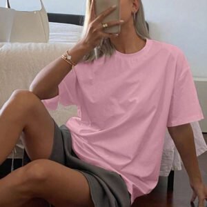 Livesso T-shirt femme à col rond, ample et à manches courtes, de couleur unie. Top d'été pour la plage