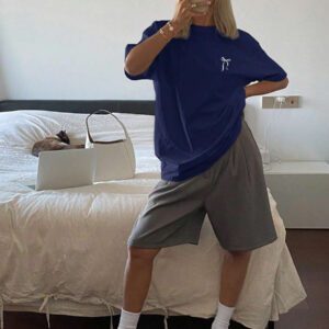 Livesso T-shirt femme à col rond, ample et à manches courtes, de couleur unie. Top d'été pour la plage