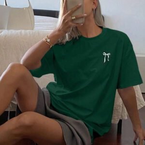 Livesso T-shirt femme à col rond, ample et à manches courtes, de couleur unie. Top d'été pour la plage