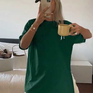 Livesso T-shirt femme à col rond, ample et à manches courtes, de couleur unie. Top d'été pour la plage