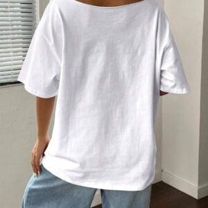 Flirla T-shirt à manches courtes blanc ample et asymétrique avec motifs d'étoile de mer, d'hippocampe et de vie marine, grande taille