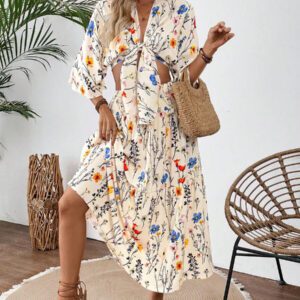 Breezaya Chemise femme style bohème à manches longues avec lien