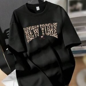 Attitoon T-shirt ample à manches courtes pour femmes, col rond, imprimé graphique léopard vintage New York