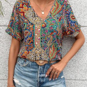 EMERY ROSE Blouse à manches chauve-souris imprimée cachemire, hauts à manches courtes