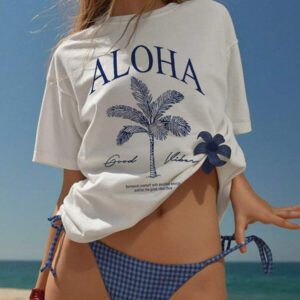Jouncy Top décontracté bleu marine à col rond et manches courtes pour femme avec motif étoile de mer