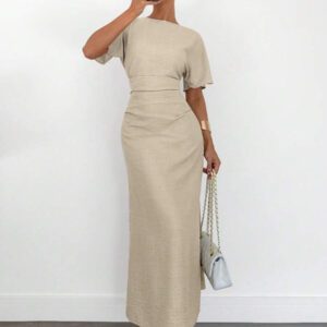 Siren Gaze Robe d'été décontractée en mélange de lin de couleur unie pour femmes