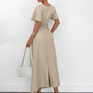 Siren Gaze Robe d'été décontractée en mélange de lin de couleur unie pour femmes