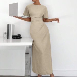 Siren Gaze Robe d'été décontractée en mélange de lin de couleur unie pour femmes