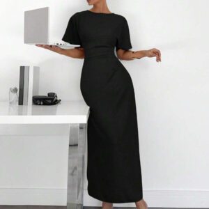Siren Gaze Robe d'été décontractée en mélange de lin de couleur unie pour femmes
