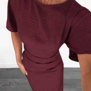 Siren Gaze Robe d'été décontractée en mélange de lin de couleur unie pour femmes