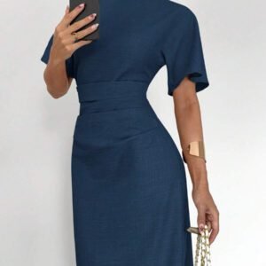 Siren Gaze Robe d'été décontractée en mélange de lin de couleur unie pour femmes