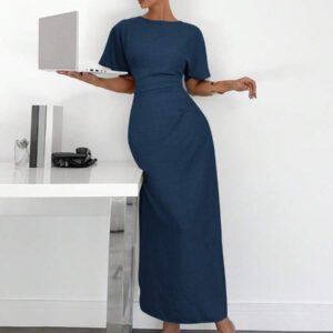 Siren Gaze Robe d'été décontractée en mélange de lin de couleur unie pour femmes