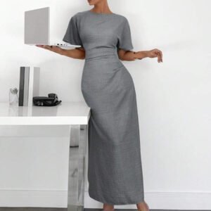 Siren Gaze Robe d'été décontractée en mélange de lin de couleur unie pour femmes